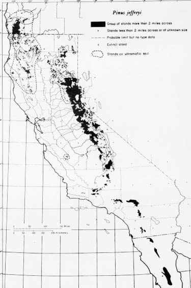 {The native range of Pinus jeffreyi}