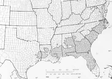 {The native range of Pinus palustris}