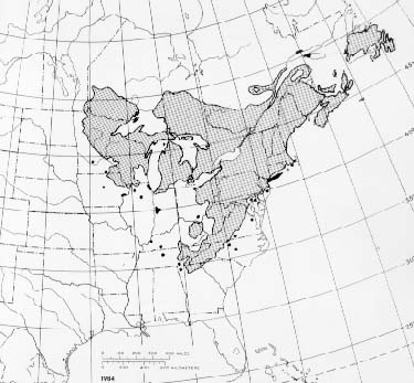 {The native range of Pinus strobus}